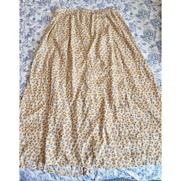 VTG 90s Yellow Floral Express Maxi Half Button Front Slit Rayon Size XL * - Picture 2 of 8